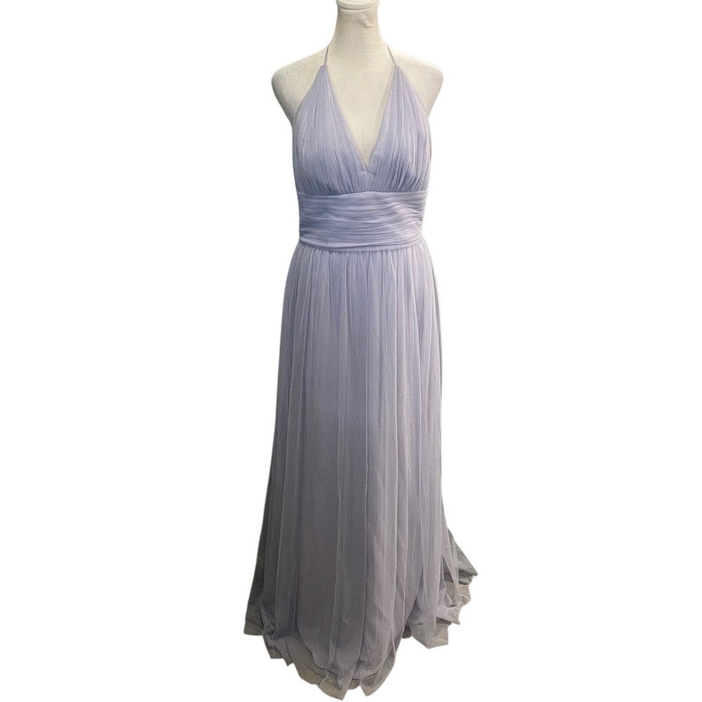Amsale Women Chiffon Halter Maxi Dress Sz 10 Lavender Wedding Formal Event 3-42